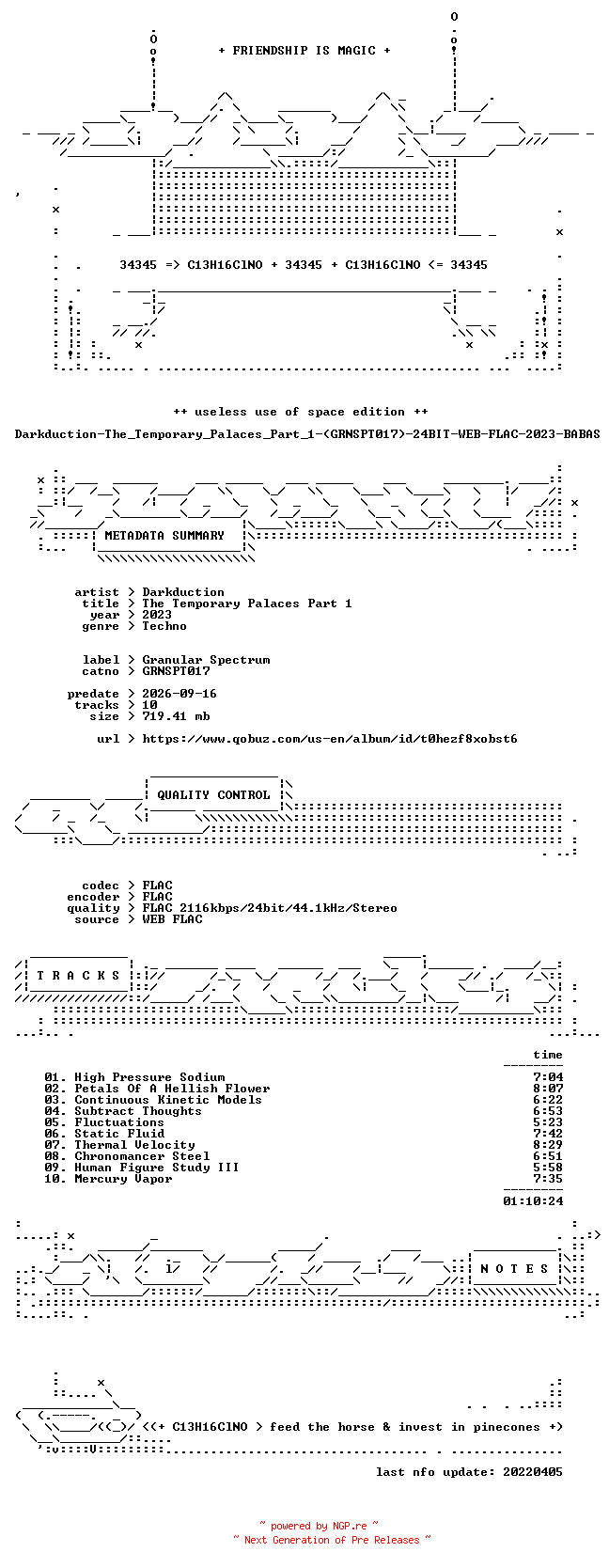 NFO for the release Darkduction-The_Temporary_Palaces_Part_1-(GRNSPT017)-24BIT-WEB-FLAC-2023-BABAS by BABAS