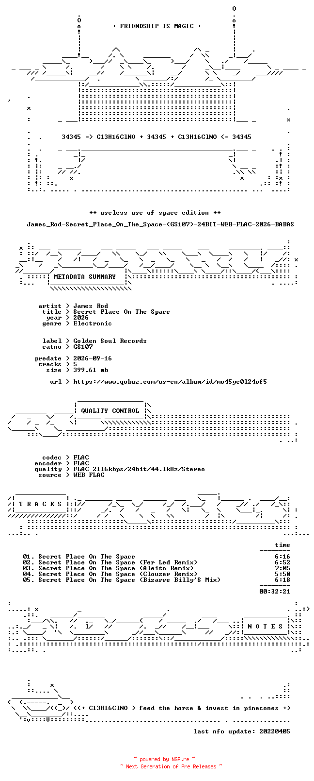 NFO for the release James_Rod-Secret_Place_On_The_Space-(GS107)-24BIT-WEB-FLAC-2026-BABAS by BABAS