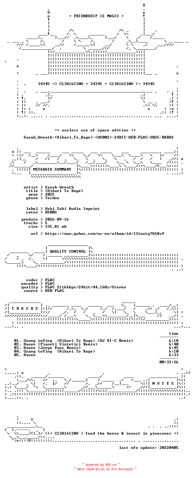 NFO for the release Sarah_Wreath-(Hikari_To_Kage)-(WS002)-24BIT-WEB-FLAC-2025-BABAS by BABAS