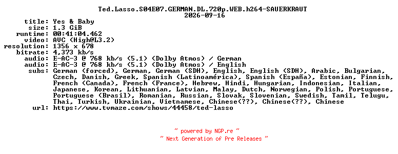 NFO for the release Ted.Lasso.S04E07.GERMAN.DL.720p.WEB.h264-SAUERKRAUT by SAUERKRAUT