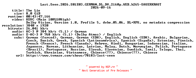 NFO for the release Last.Seen.2026.S01E03.GERMAN.DL.DV.2160p.WEB.h265-SAUERKRAUT by SAUERKRAUT