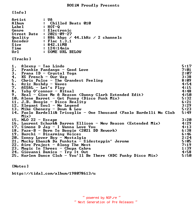 NFO for the release VA-Chilled_Beats_010-16BIT-WEB-FLAC-2021-ROSiN by ROSiN