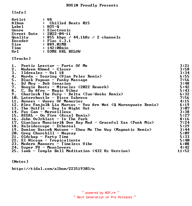 NFO for the release VA-Chilled_Beats_015-16BIT-WEB-FLAC-2022-ROSiN by ROSiN