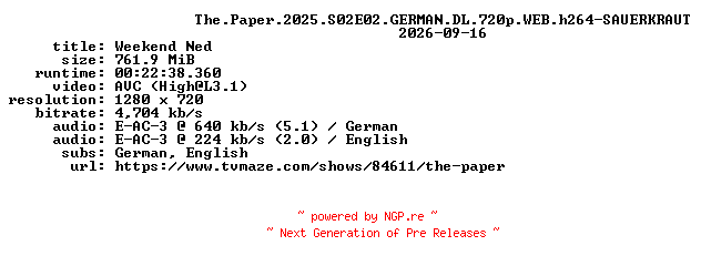 NFO for the release The.Paper.2025.S02E02.GERMAN.DL.720p.WEB.h264-SAUERKRAUT by SAUERKRAUT