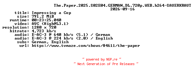 NFO for the release The.Paper.2025.S02E04.GERMAN.DL.720p.WEB.h264-SAUERKRAUT by SAUERKRAUT