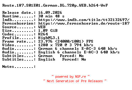 NFO for the release Route.187.S01E01.German.DL.720p.WEB.h264-WvF by WvF