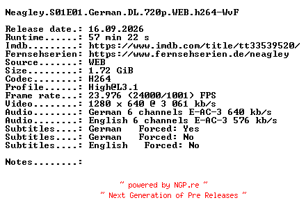 NFO for the release Neagley.S01E01.German.DL.720p.WEB.h264-WvF by WvF