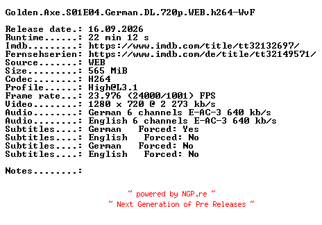 NFO for the release Golden.Axe.S01E04.German.DL.720p.WEB.h264-WvF by WvF