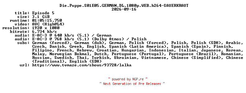 NFO for the release Die.Puppe.S01E05.GERMAN.DL.1080p.WEB.h264-SAUERKRAUT by SAUERKRAUT