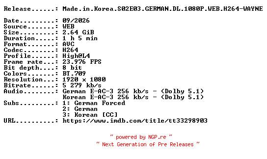 NFO for the release Made.in.Korea.S02E03.GERMAN.DL.1080P.WEB.H264-WAYNE by WAYNE
