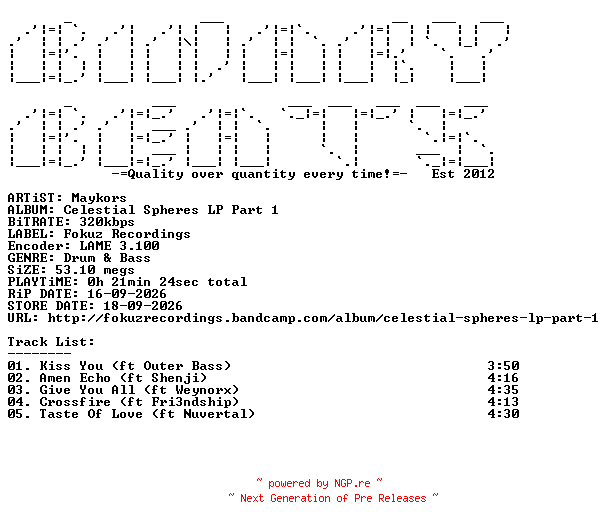 NFO for the release Maykors-Celestial_Spheres_LP_Part_1-(FOKUZ401)-WEB-2026-BB by BB