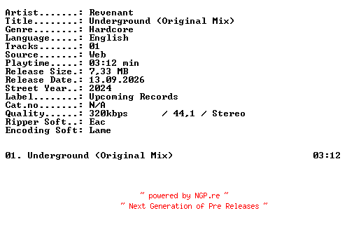 NFO for the release Revenant-Underground_(Original_Mix)-SINGLE-WEB-2024-XTC_iNT by XTC_iNT