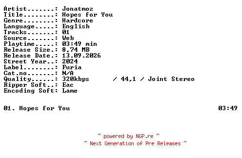 NFO for the release Jonatmoz-Hopes_for_You-SINGLE-WEB-2024-XTC_iNT by XTC_iNT