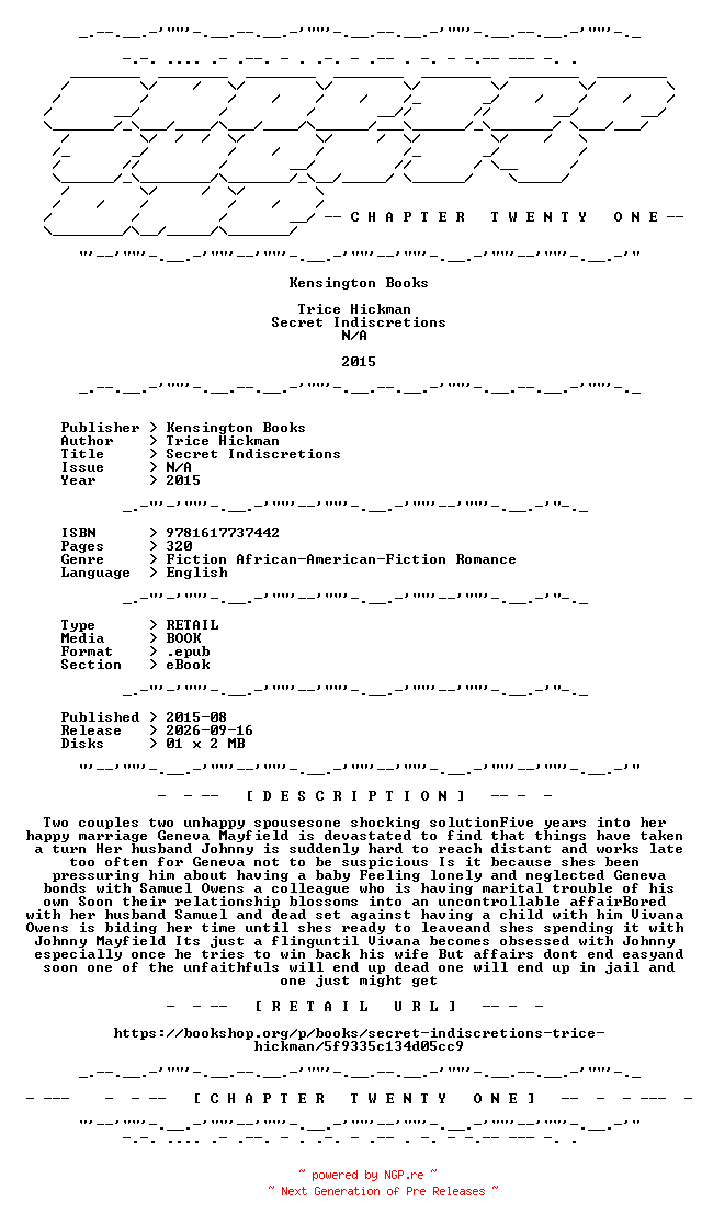 NFO for the release Trice.Hickman.-.Secret.Indiscretions.2015.RETAIL.EPUB.eBook-CTO by CTO