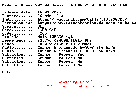 NFO for the release Made.in.Korea.S02E04.German.DL.HDR.2160p.WEB.h265-W4K by W4K