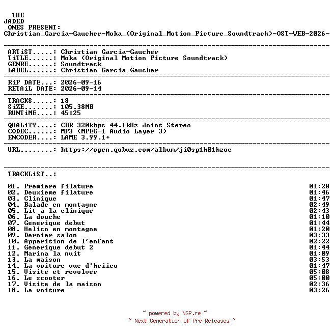NFO for the release Christian_Garcia-Gaucher-Moka_(Original_Motion_Picture_Soundtrack)-OST-WEB-2026-JADED by JADED