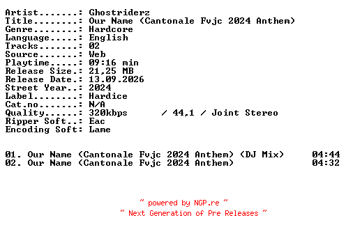 NFO for the release Ghostriderz-Our_Name_(Cantonale_FVJC_2024_Anthem)-WEB-2024-XTC_iNT by XTC_iNT