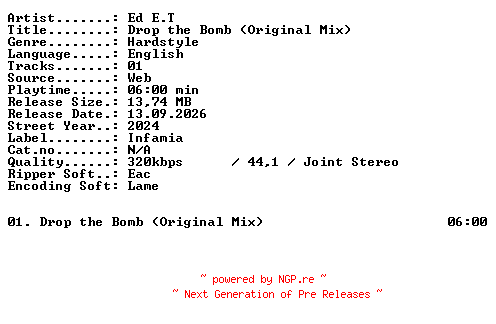 NFO for the release Ed_ET-Drop_the_Bomb_(Original_Mix)-SINGLE-WEB-2024-XTC_iNT by XTC_iNT