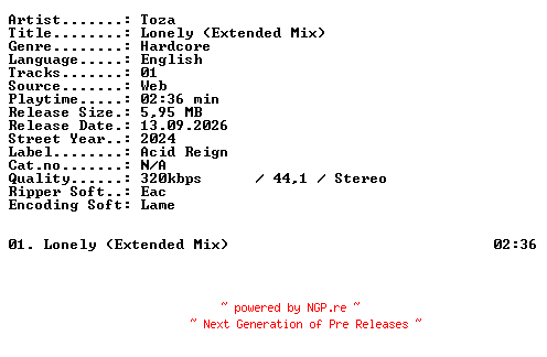 NFO for the release Toza-Lonely_(Extended_Mix)-SINGLE-WEB-2024-XTC_iNT by XTC_iNT