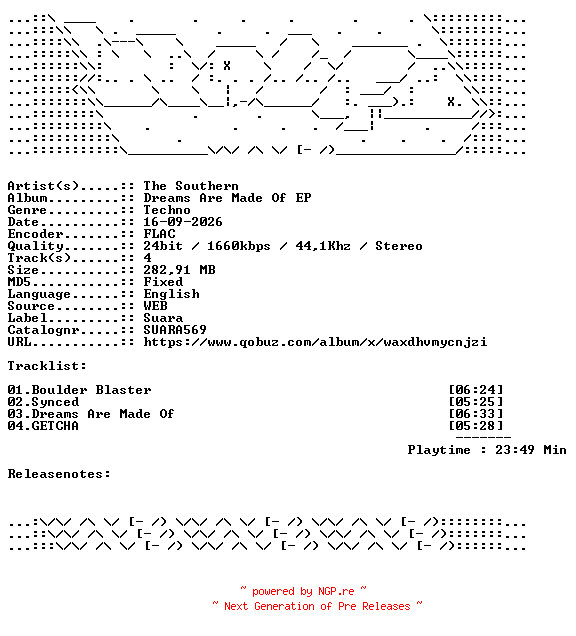 NFO for the release The_Southern-Dreams_Are_Made_Of_EP-SUARA569-24BIT-WEB-FLAC-2026-WAVED by WAVED