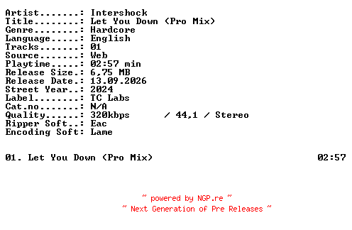 NFO for the release Intershock-Let_You_Down_(Pro_Mix)-SINGLE-WEB-2024-XTC_iNT by XTC_iNT