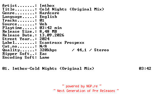 NFO for the release Imthox-Cold_Nights_(Original_Mix)-SINGLE-WEB-2024-XTC_iNT by XTC_iNT