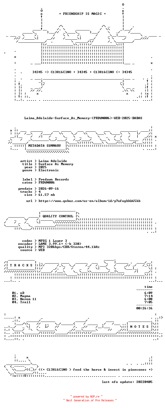 NFO for the release Laima_Adelaide-Surface_As_Memory-(PRDWN006)-WEB-2025-BABAS by BABAS