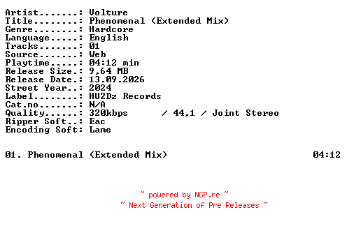 NFO for the release Volture-Phenomenal_(Extended_Mix)-SINGLE-WEB-2024-XTC_iNT by XTC_iNT