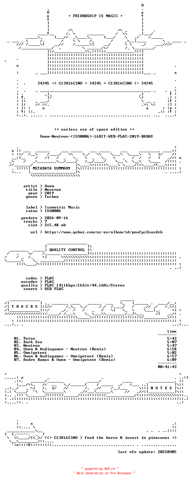 NFO for the release Owem-Neutron-(ISO0006)-16BIT-WEB-FLAC-2019-BABAS by BABAS