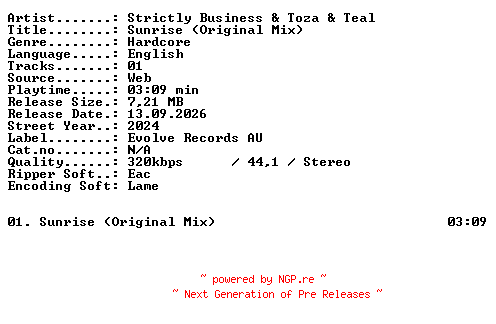 NFO for the release Strictly_Business_and_Toza_and_Teal-Sunrise_(Original_Mix)-SINGLE-WEB-2024-XTC_iNT by XTC_iNT