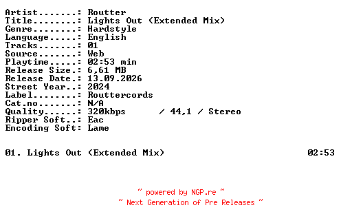 NFO for the release Routter-Lights_Out_(Extended_Mix)-SINGLE-WEB-2024-XTC_iNT by XTC_iNT