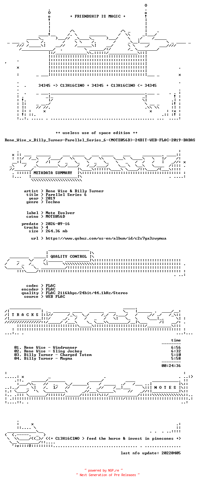 NFO for the release Rene_Wise_x_Billy_Turner-Parellel_Series_6-(MOTE056D)-24BIT-WEB-FLAC-2019-BABAS by BABAS