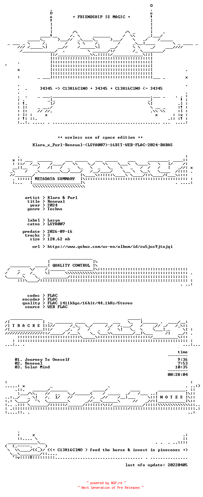 NFO for the release Klara_x_Purl-Renewal-(LSYA007)-16BIT-WEB-FLAC-2024-BABAS by BABAS
