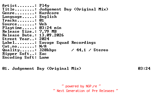 NFO for the release PL4Y-Judgement_Day_(Original_Mix)-SINGLE-WEB-2024-XTC_iNT by XTC_iNT