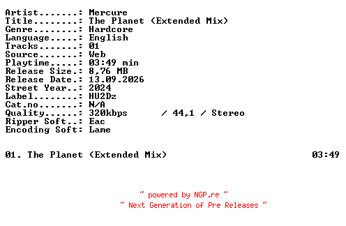 NFO for the release Mercure-The_Planet_(Extended_Mix)-SINGLE-WEB-2024-XTC_iNT by XTC_iNT