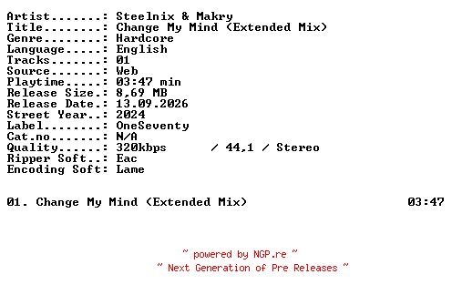 NFO for the release Steelnix_and_Makry-Change_My_Mind_(Extended_Mix)-SINGLE-WEB-2024-XTC_iNT by XTC_iNT