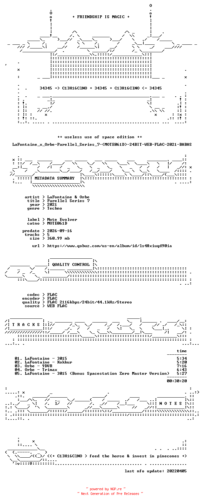 NFO for the release LaFontaine_x_Orbe-Parellel_Series_7-(MOTE061D)-24BIT-WEB-FLAC-2021-BABAS by BABAS