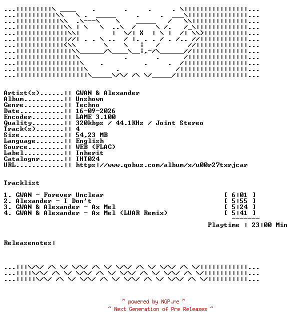 NFO for the release GWAN_And_Alexander-Unshown-IHT024-WEB-2026-WAV by WAV