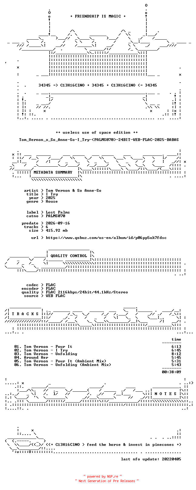 NFO for the release Tom_Vernon_x_So_Anne-So-I_Try-(PALMS070)-24BIT-WEB-FLAC-2025-BABAS by BABAS