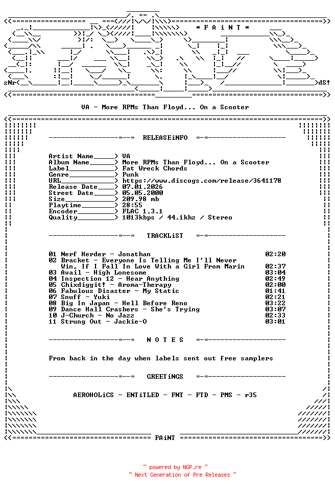 NFO for the release VA-More_Rpms_Than_Floyd_On_A_Scooter-CD-FLAC-2000-FAiNT by FAiNT