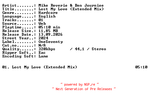 NFO for the release Mike_Reverie_and_Ben_Journiee-Lost_My_Love_(Extended_Mix)-SINGLE-WEB-2024-XTC_iNT by XTC_iNT