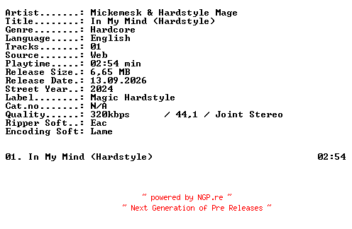 NFO for the release Mickemesk_and_Hardstyle_Mage-In_My_Mind_(Hardstyle)-SINGLE-WEB-2024-XTC_iNT by XTC_iNT