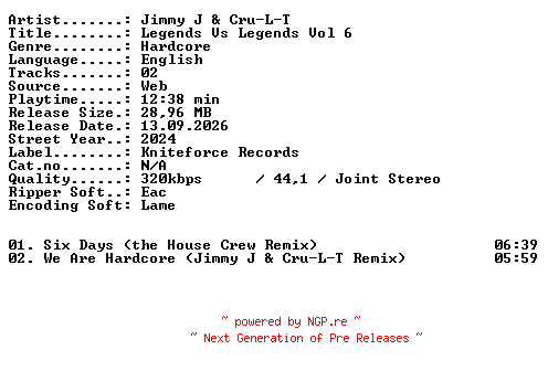 NFO for the release Jimmy_J_and_Cru-L-T-Legends_Vs_Legends_Vol_6-WEB-2024-XTC_iNT by XTC_iNT
