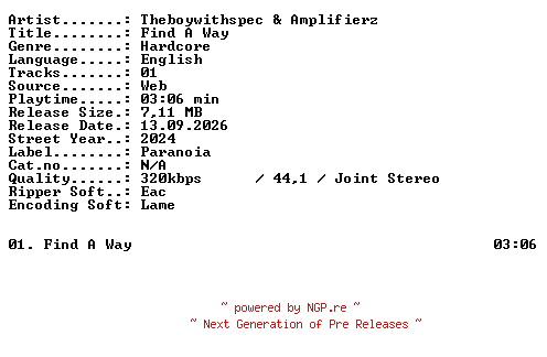 NFO for the release Theboywithspec_and_Amplifierz-Find_A_Way-SINGLE-WEB-2024-XTC_iNT by XTC_iNT