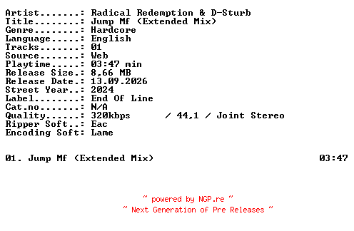NFO for the release Radical_Redemption_and_D-Sturb-Jump_MF_(Extended_Mix)-SINGLE-WEB-2024-XTC_iNT by XTC_iNT