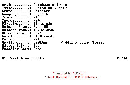 NFO for the release Outphaze_and_Twiic-Switch_on_(Edit)-SINGLE-WEB-2024-XTC_iNT by XTC_iNT