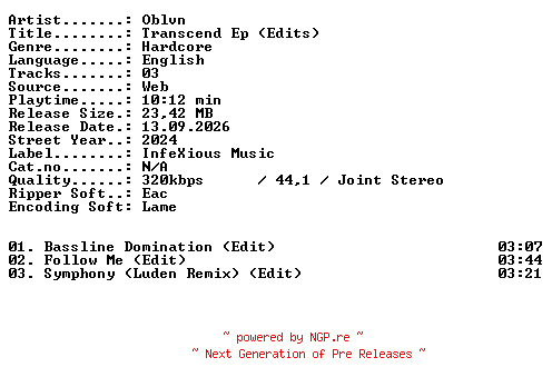 NFO for the release OBLVN-Transcend_EP_(Edits)-WEB-2024-XTC_iNT by XTC_iNT