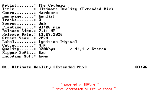 NFO for the release The_Cryberz-Ultimate_Reality_(Extended_Mix)-SINGLE-WEB-2024-XTC_iNT by XTC_iNT