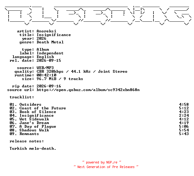 NFO for the release Anoreksi-Insignificance-WEB-2026-BLEEDiNG by BLEEDiNG