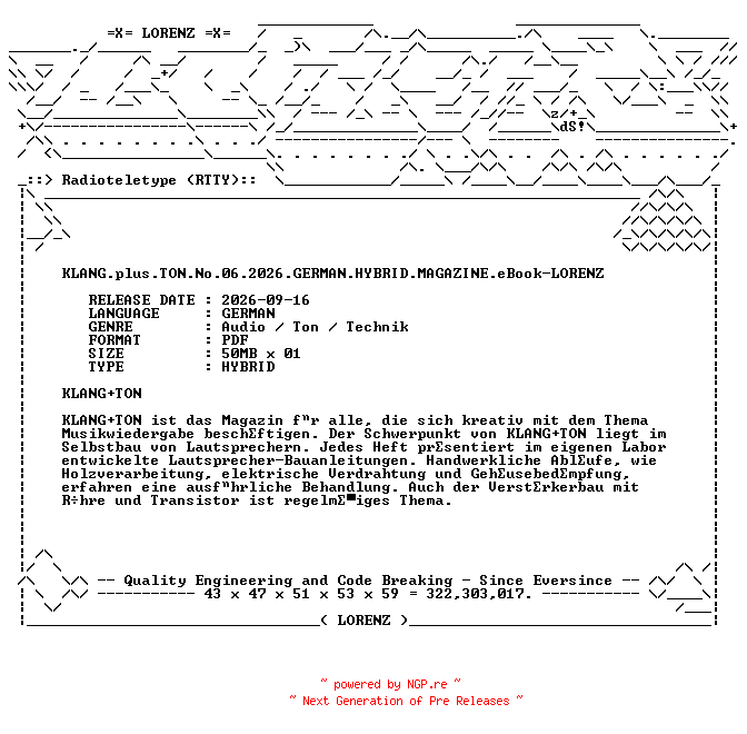 NFO for the release KLANG.plus.TON.No.06.2026.GERMAN.HYBRID.MAGAZINE.eBook-LORENZ by LORENZ